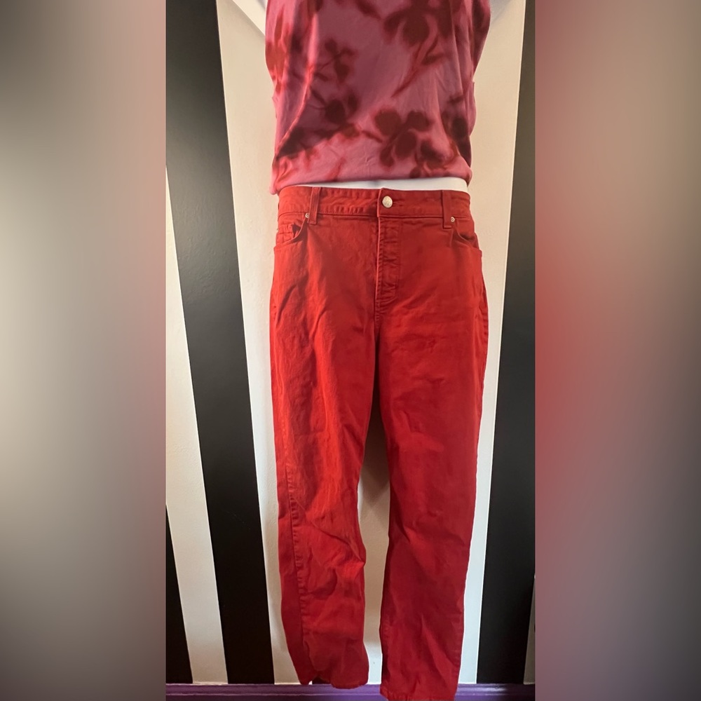 Slim Fit Women’s NYDJ Scarlet Red Jeans with Lift Tuck Technology; Sz 14